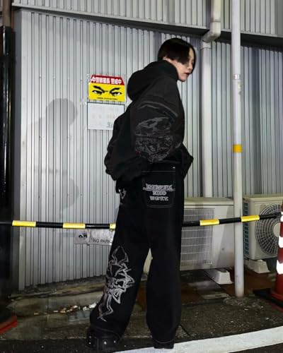 Y2K Beggy Jeans for Women Men Denim Pants Skull Embroidery Gothic Jeans Straight Wide Leg Trouser2