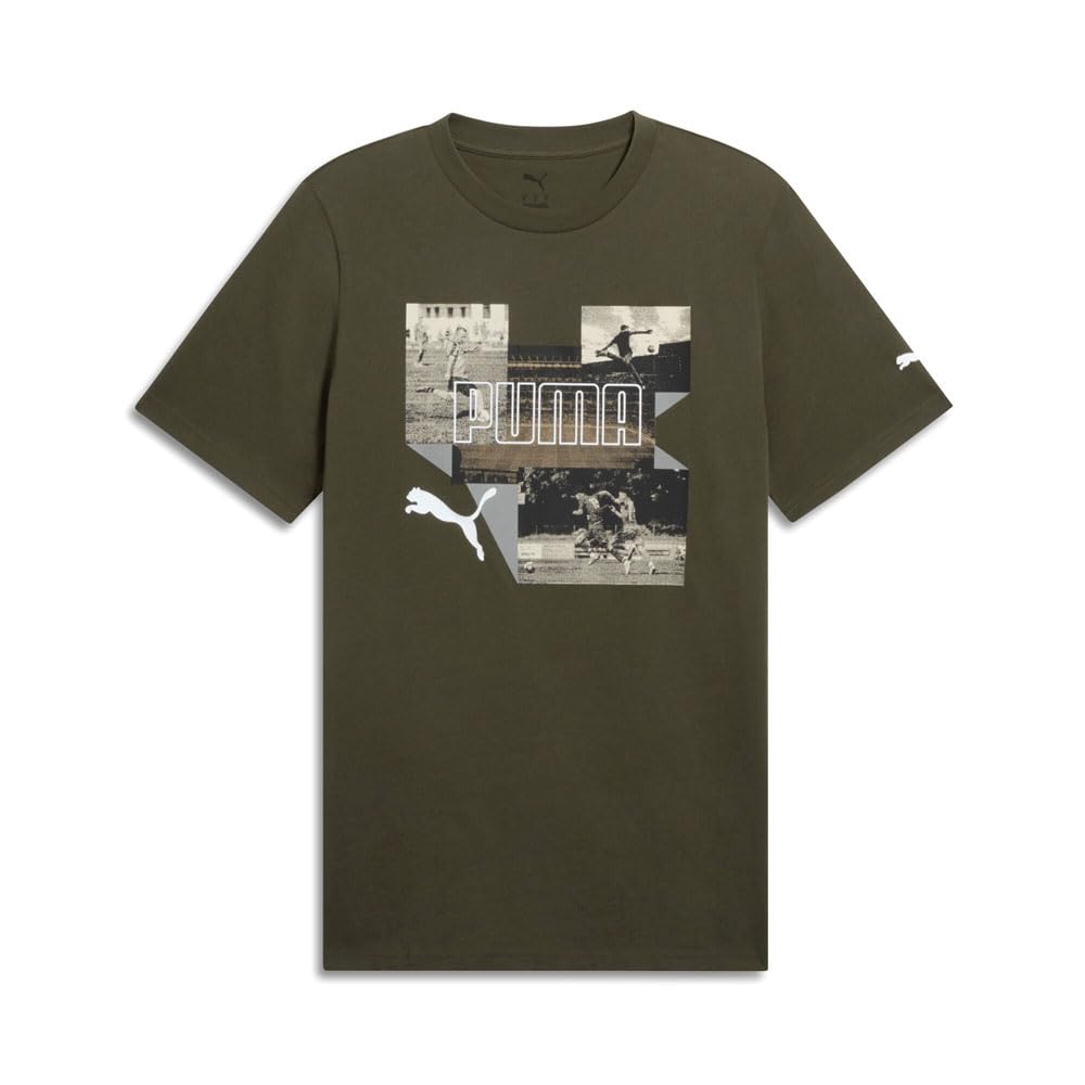 PUMA Mens Linear Photo Real Graphic Crew Neck Short Sleeve Casual Tops Casual - Green - Size S