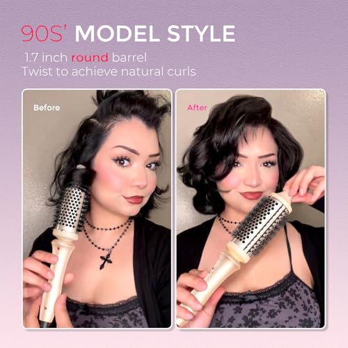 Image of TYMO Thermal Brush Curling Brush - STYLUX 1.7 Inch Blowout Volumizer with Flexi-Fit for Hair Straightening, Heated Round Styler Tool, Hair Straightener and Curler 2 in 1, Dual Voltage, Pink