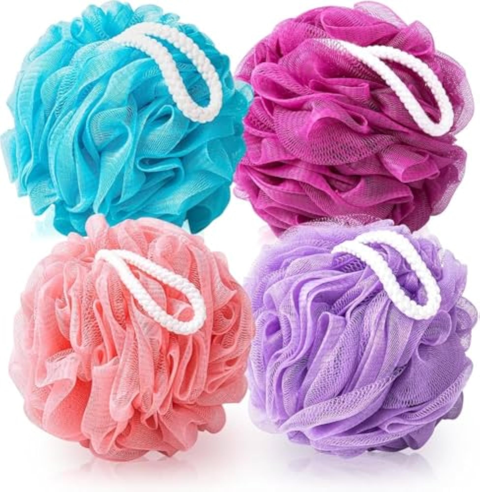 Round Bath Sponge Loofah Scrubber, Pack of 4