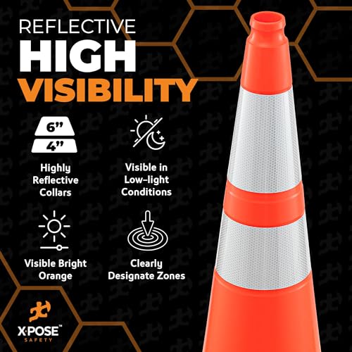 Image of Xpose Safety 36 Inch Orange Traffic Cones Heavy Duty 15lb with 6 inch & 4 inch Collars, 8 Pack - Multipurpose PVC Plastic Safety Cone for Parking, Soccer, Caution & Construction - Dot Approved