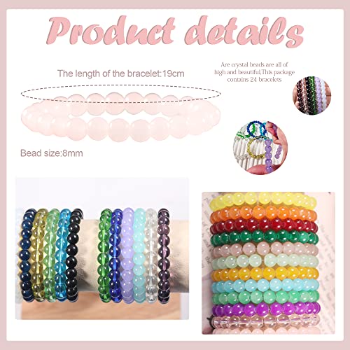 Srobenz 15-24 Pcs 8Mm Crystal Round Beaded Bracelet Set Healing Glass Stretch Bracelets For Women Girl Men Round Beads Elastic Bracelets #TOP2