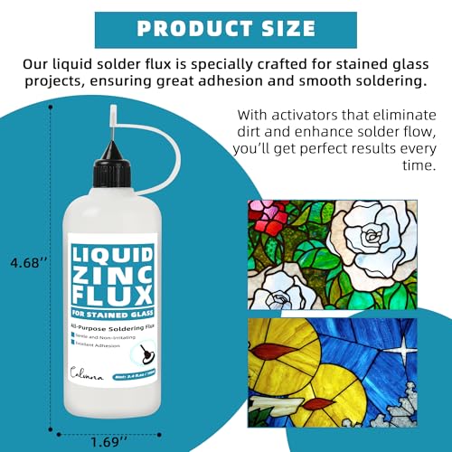 Image of Calvana 3.5oz Liquid Solder Flux for Stained Glass, Handy Soldering Flux, Stained Glass Paint Supplies Kit & Starter Tools, Pointed Tip Bottle, Ensures Precise Application, Gentle & Smoke-Free