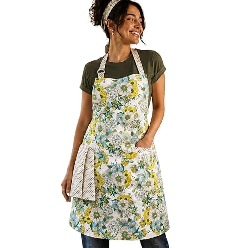 100% Cotton Printed Kitchen Apron with 2 Pockets for Men and Women – Adjustable Chef Apron – Machine Washable