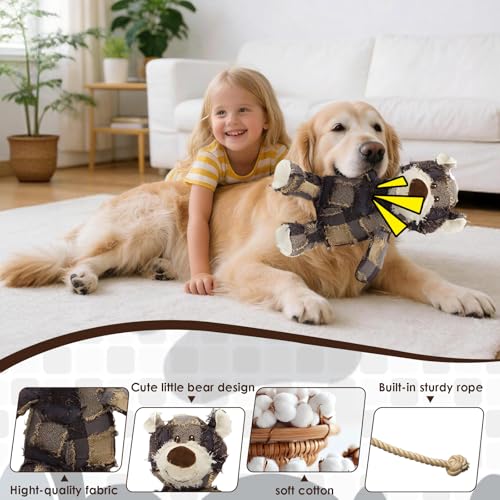 Image of MAXBECK Dog Companion for Heavy Chewers- Indestructible Robust Bear Dog Toy, Resistant Squeaky Dog Toys for Heavy Chewers, Unbreakable Stuffed Plush Dog Toys for Aggressive Chewers (E-Navy+Purple)