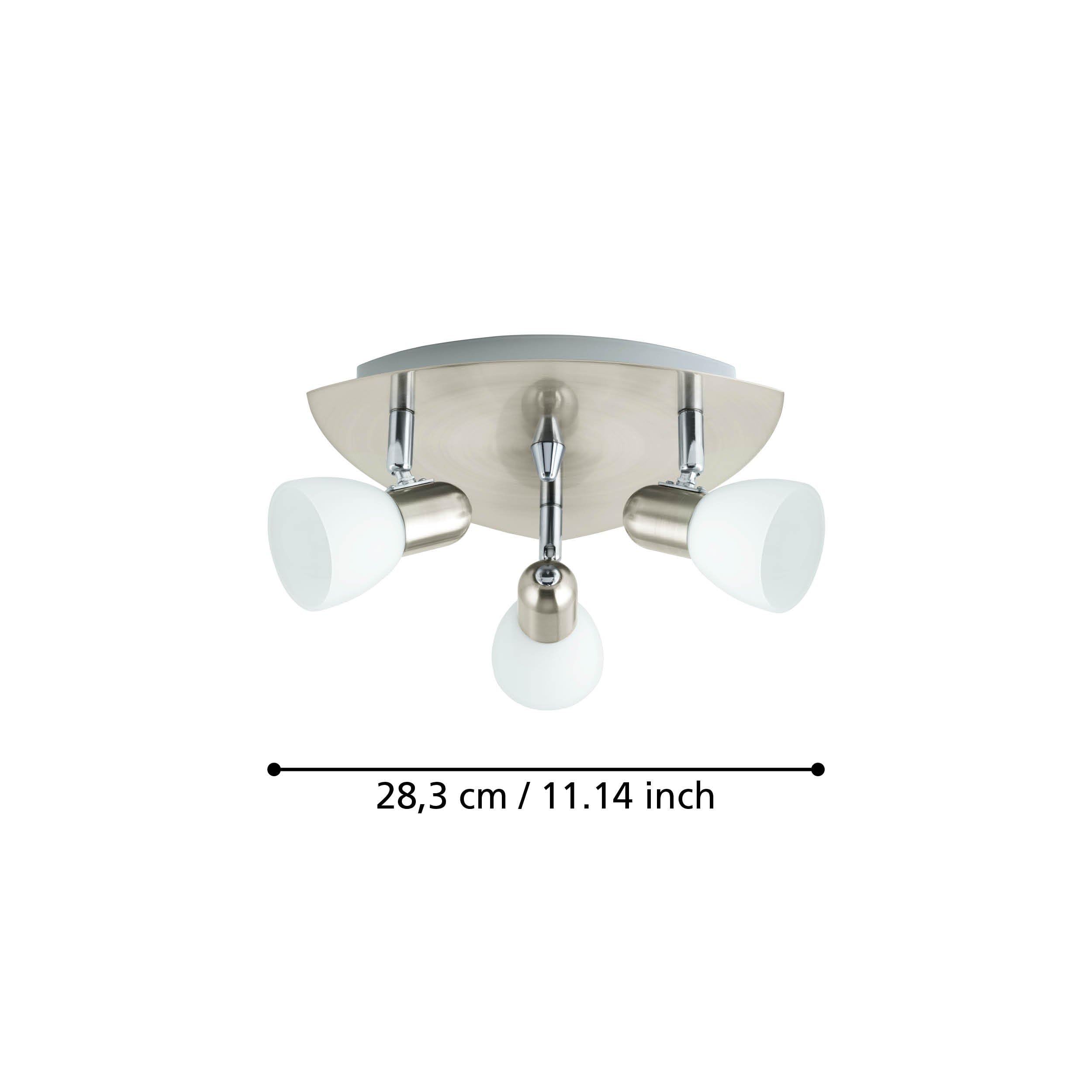EGLO Deckenlampe Enea, 3 flammige Deckenleuchte | Deckenstrahler aus Metall in Nickel-Matt, satiniertes Glas in Weiß, Wohnzimmerlampe, Spots mit E14 Fassung
