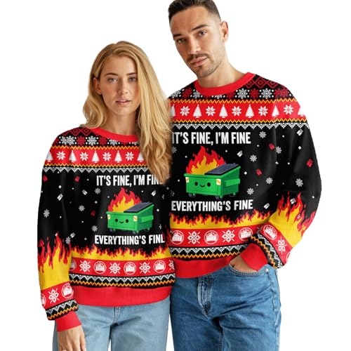 Image of 99TIMORO Its Fine Im Fine Ugly Christmas Sweater for Men and Women, Holiday Pullover Novelty Crewneck Sweatshirt, Festive Outfit Gift