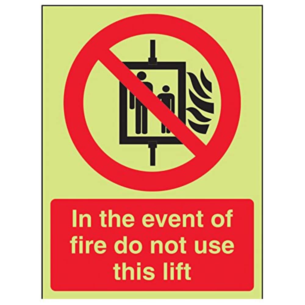 VSafety Glow In The Dark In The Event Of Fire Do Not Use This Lift Sign - 150mm x 200mm - Rigid Plastic