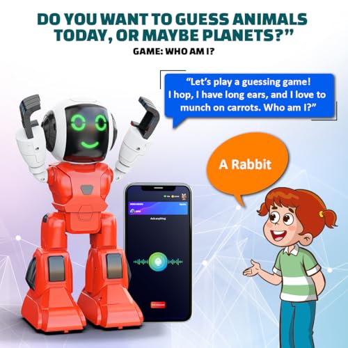 Image of Mirana Moonwalker | Smart Interactive Chat-GPT AI Robot Toy for Kids | USB Rechargeable Type-C | AR Games & in-Built Bluetooth Speaker | Remote & App Controlled | Gift for Boys & Girls 2+ Years (Red)