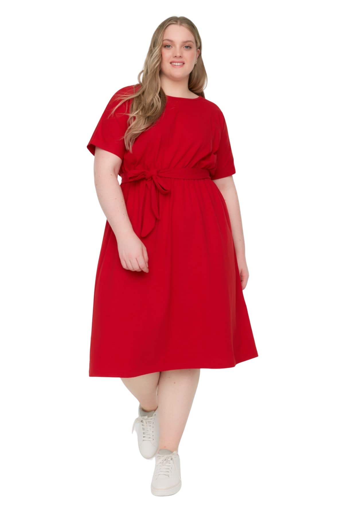 Trendyol Mujer Holgado Vestido de Punto Corte Relajado y Talla Grande, Rosso, 4XL