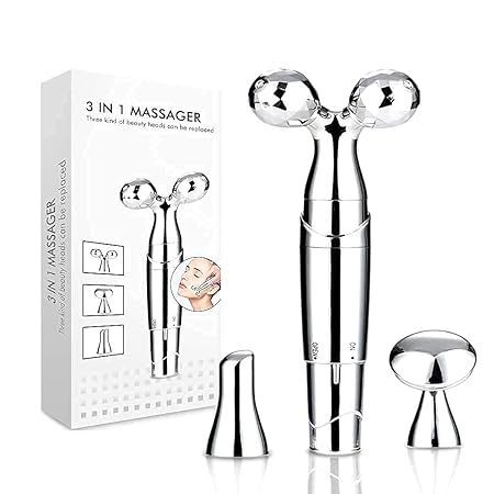MONIL 3D Manual Face Massager Roller, 3-IN-1 Electric 3D Vibrating Roller Facial Massager Beauty Bar Kits Facial Tools for Anti-Aging Anti-Wrinkles Skin Tightening (3 In 1 3D Massager)