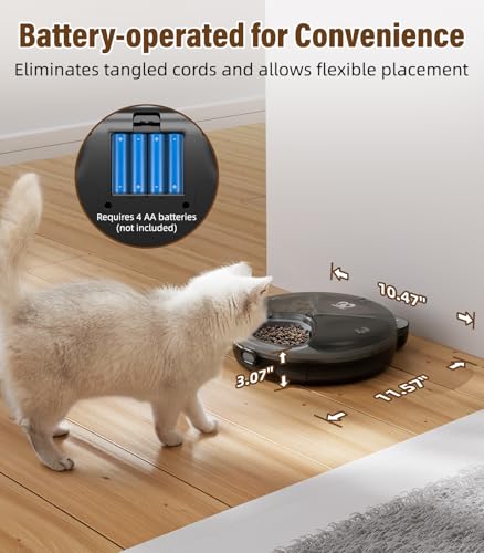 Casfuy Battery-Operated Automatic Cat Feeder - Whisker Friendly Automatic Cat Food Dispenser for Wet Dry Food Cordless 4-Meal Auto Feeder for Cats Small Dogs with Programmable 12H/24H Format Timer - Image 5