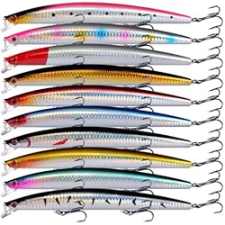 Señuelos Pesca Lubina Spinning Señuelos de Pesca Minnow Spinning Lubina – Señuelos Spinning mar – Señuelos Artificiales de Pesca – Cebos Lucio/Black Bass/lubina – Pesca pantano y mar –10 Piezas – 18.5 cm y 23 Gramos