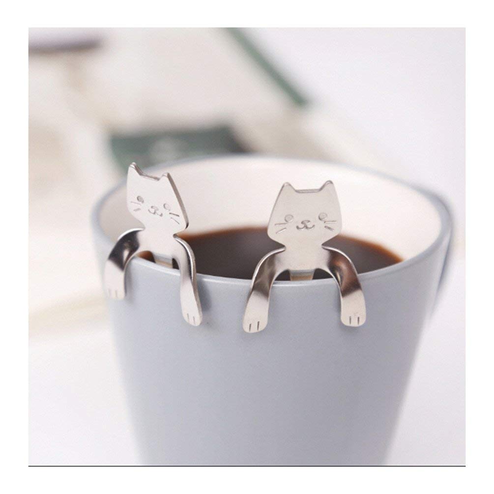4 Pcs Katze Kaffee Löffel Set, Edelstahl Kätzchen Hängendes Design Teelöffel Dessertlöffel für Wasser Tee Milch Kaffee Dessert Drink Mischen Milchshake,zum Aufhängen Tasse Löffel Küche Gadget - 