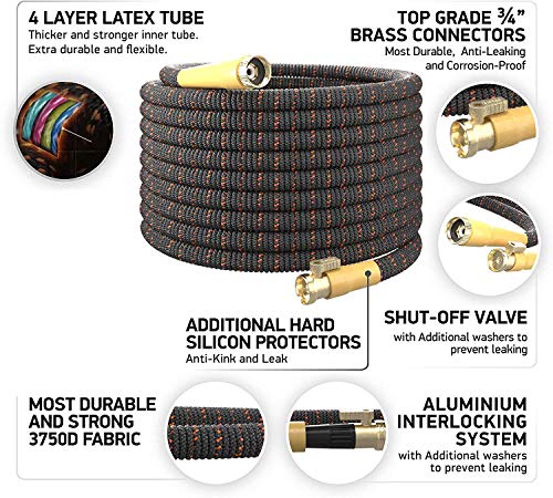 TBI Pro Garden Hose Expandable and Flexible - Super Durable 3750D Fabric | 4-Layers Flex Strong Latex | No-Rust Brass Connectors with Pocket Protectors - Water Hoses for Gardening(50FT Hose Only) New