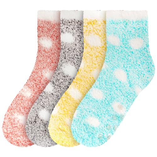 Image of BambooMN Women's Soft Warm Fuzzy Fluffy Polka Dot Cuff Crew Home Socks