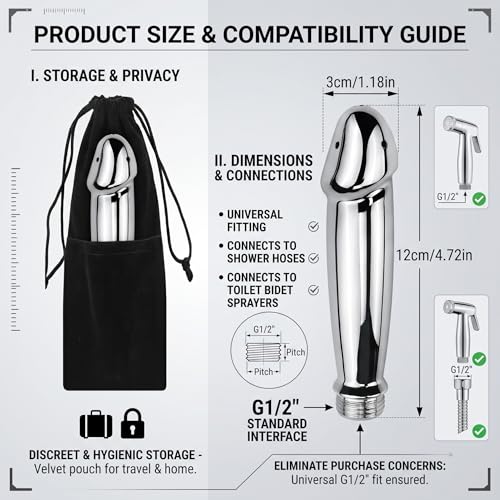 Image of Aluminum Shower Cleaner Enema Douche System,Handheld Water Shower Nozzle Anal Rinse Vaginal Cleaning Kit for Men and Women + Velvet Carry Bag