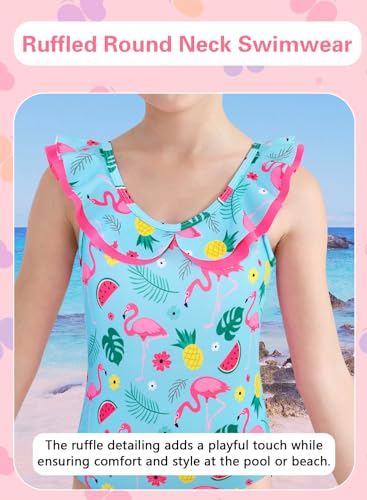 Girls One Piece Swimsuits Quick Dry Toddler Bathing Suits Cute Ruffled Round Neck Beach Swimwear 3-10 Years3