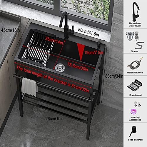 Évier de buanderie en acier inoxydable noir avec robinet pour garage - 6