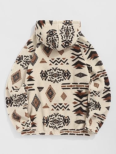 ZAFUL Men's Hoodies Ethnic Style Contrast Binding Kangaroo Pocket Loose Pullover Fuzzy Hoodie2