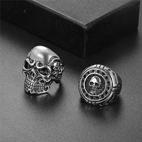 OIDEA 2PCS Bikers Stainless Steel Gothic Skulls Ring Black Silver2