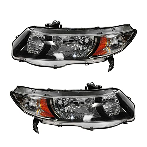 Image of TRQ Headlight Assembly Set HO2518118 HO2519118 Compatible with 2010-2011 Honda Civic