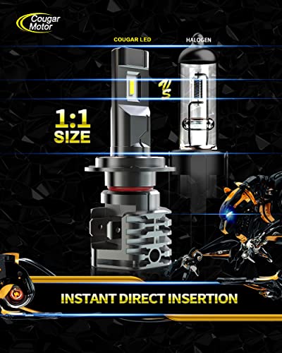 Cougar Motor H7 Led Headlight Bulb, 12000Lm Noiseless 6500K Cool White All-In-One Conversion Kit Direct Installation, Halogen Replacement #TOP1