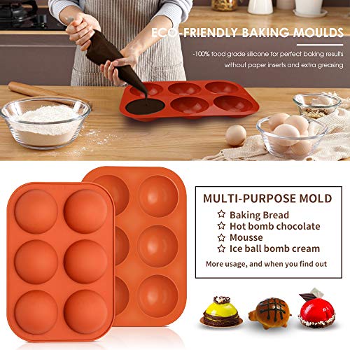 image for VINMEN 6-Holes Medium Semi Sphere Silicone Molds for Chocolate,Baking 