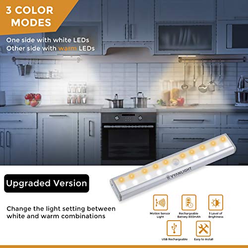 Vyanlight Motion Activated Light, Wireless Led Lights With 20 Leds, Built-In Battery, And 3-Color Mode, Stick-On Anywhere Magnetic Night Light Bar For Closet Hallway Stairway, Dimmable Led, 2 Pack #TOP1