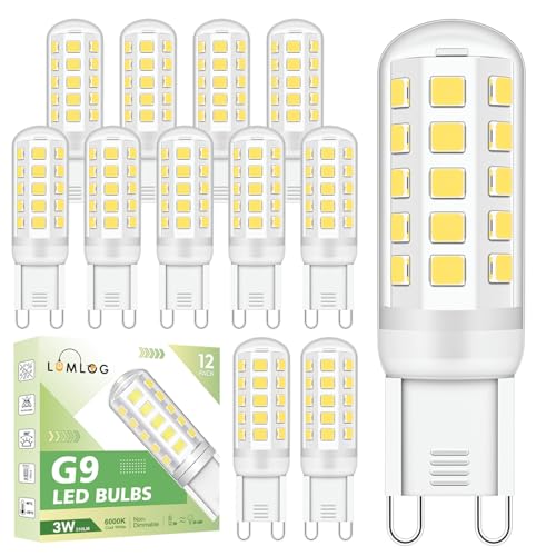 Lumlog G9 Led Bulbs Cool White 12-Pack 3W 510Lm 6000 Kelvin 220-240V ed Light Bulb Equivalent to 30-40W Halogen No Flicker Non-Dimmable Energy Saving for Home Lighting Decor[Energy Class C]