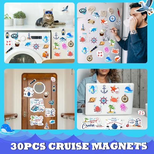 Image of 30PCS Cruise Door Magnets Decorations, Large Nautical Reusable Magnetic Stickers for Cruise Ship Cabin, Fridge, Car, Locker, Funny Carnival & Beach Party Supplies