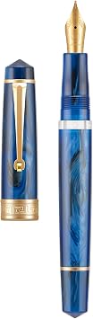 Asvine P20 Piston Fountain Pen Galaxy Blue Resin, Iridium Medium Nib Gold Trim Smooth Writer Collection with Case Set