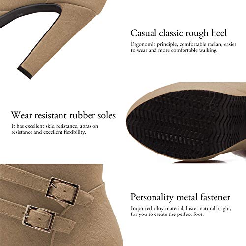 Susanny Women Autumn Round Toe Lace Up Ankle Buckle Chunky High Heel Platform Knight Beige Martin Boots 10 B (M) US (CN Size 42)