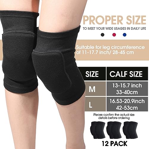 Image of Lenwen 12 Pairs Volleyball Knee Pads for Dancers Soft Breathable Knee Braces for Men Women Football Soccer Yoga Skating Wrestling Running Cycling(Large,Black)