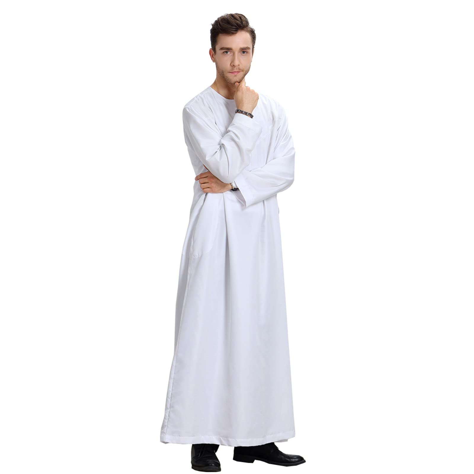 CHUNOTU - Bata de caftán étnico para hombre, cuello alto, con botones, suave, transpirable, ropa musulmana