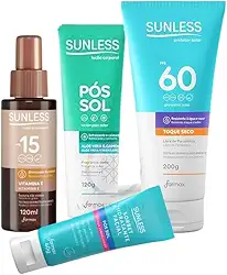 Kit Verão Perfeito: FPS 60 200g, Loção Bronzeadora, Pós-Sol Corporal e Hidratante Facial da Sunless