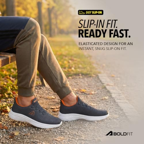 Image of Boldfit Mens Walking Shoes, Breathable Knit Slip-On Casual Shoes with Memory Foam Insole, Thick Eva Outsole & Padded Heel Support, Lightweight, Sock-Like Fit for All-Day Comfort