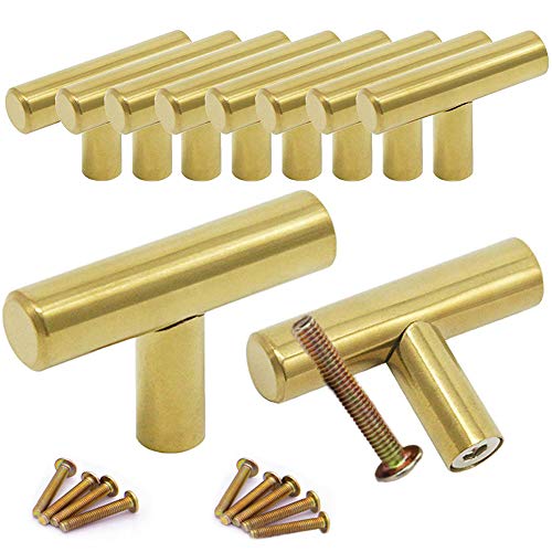 BESLIME Tiradores Cocina - Mango En T De Latón Macizo Dorado Para Cajoneras o Puertas De Cocina, 10pcs Cover