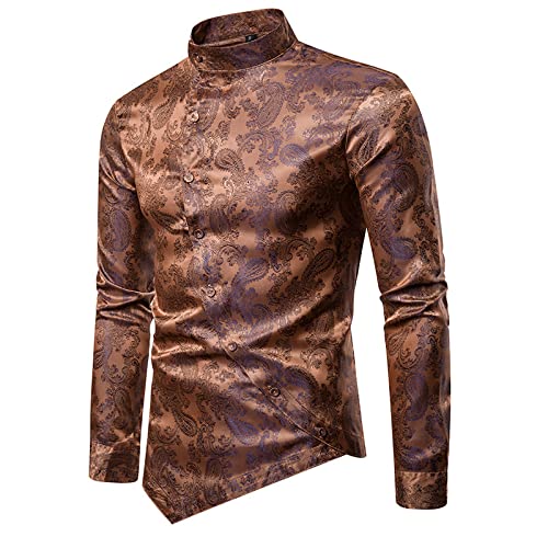 Herenoverhemd met opstaande kraag Modieus Slank Comfortabel Eenvoudig Dagelijks Trend Retro Print Design Outdoor Ademend Forenzenoverhemd - Afbeelding 4