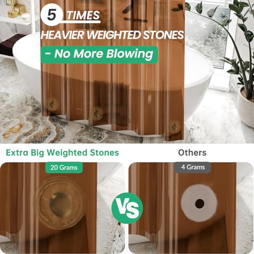 Image of AmazerBath Premium EVA Shower Curtain Amber, Luxury Clear Brown Jelly-Like Soft Waterproof Shower Curtain with 3 Weighted Stones and 12 Grommets, Recyclable Packaging
