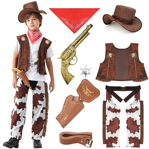 Lubolee Cowboy Kostüm Kinder, Karneval Kostüm Kinder Jungen mit Cowboy Hut Kinder, Faschingskostüm Kinder Junge, Fasching Kinderkostüme Jungen (M)