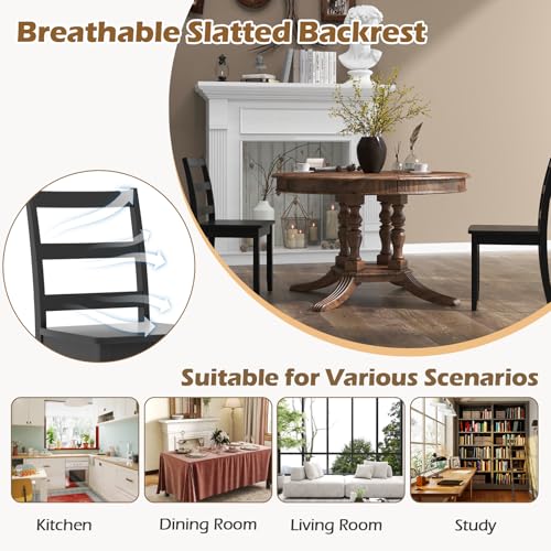 Image of COSTWAY Dining Chairs Set of 4, Mid-Century Modern Wooden Chairs, Black | Farmhouse Armless Kitchen Side Chairs with Curved Backrest and Rubber Wood Legs, for Home Dining Room, Kitchen, Restaurant