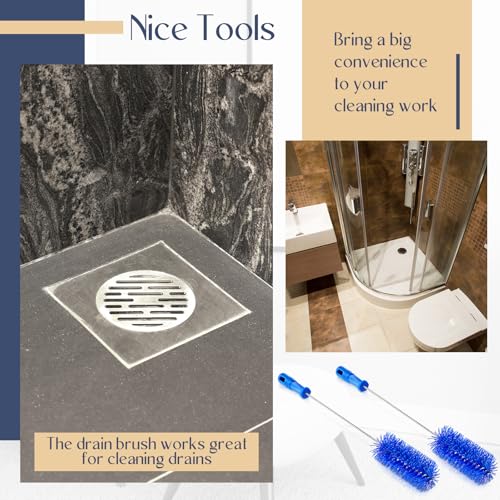 Image of Baderke 2 Pcs Drain Brush Pipe Cleaning Tube Brush, Blue, 19.7 x 2.4 Inch