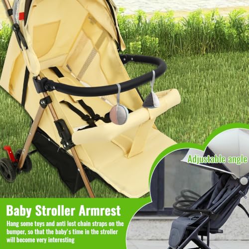 Image of Stroller Bumper Bar Angle Adjustable Armrest Stroller Handle Stroller Bar Removable Stroller Crossbar for Yoyo, Compatible with Yoyo 2, for Yoyo+, Black PU Leather