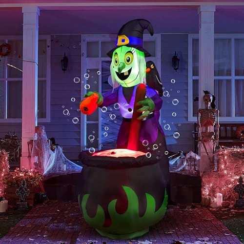 JOYIN 6 FT Halloween Witch Inflatables Outdoor Decorations and Cauldron
