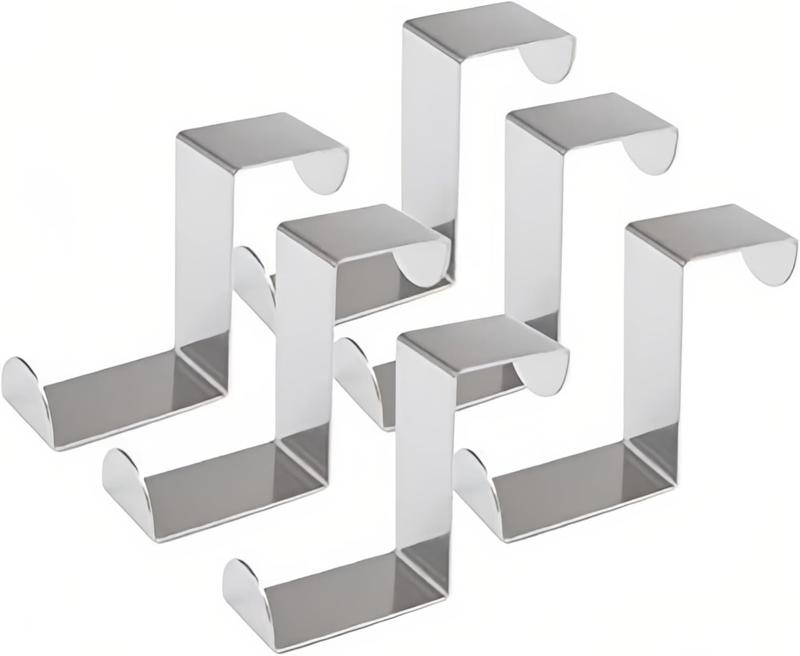 Stainless Steel Z-Shaped Hanging Hooks No Drill - Dual Head Fits 0.7" & 1.6" Door Widths, Reversible Single Hanger for Over The Door, Bathroom, Kitchen, Cupboard, Drawer - 6Pcs