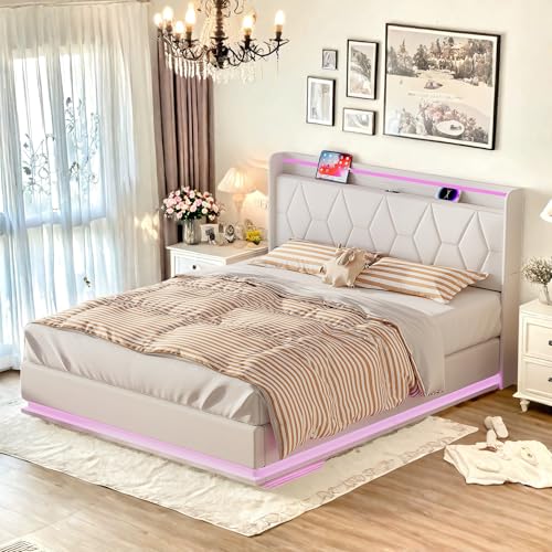 Lietre LED Boxspringbett 160x200cm mit USB, Gepolstertes Doppelbett, Hydraulische Jugendbett mit LED-Kopfteil, Stauraumbett mit Bettkasten und Lattenrost, Ohne Matratze (Weiß, 160x200) Lietre LED Boxspringbett 160x200cm mit USB, Gepolstertes Doppelbett, Hydraulische Jugendbett mit LED-Kopfteil, Stauraumbett mit Bettkasten und Lattenrost, Ohne Matratze (Weiß, 160x200)