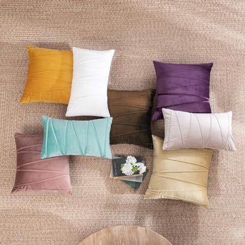 Image of Khooti Velvet Striped Cushion Cover Pack of 1-38 inch x 38 inch / 97 x 97 cm | Brown | Soft Pillow Covers Cushion Case for Sofa Bedroom Livingroom Chair Car, Cushion Cover with Zig Zag Pattern
