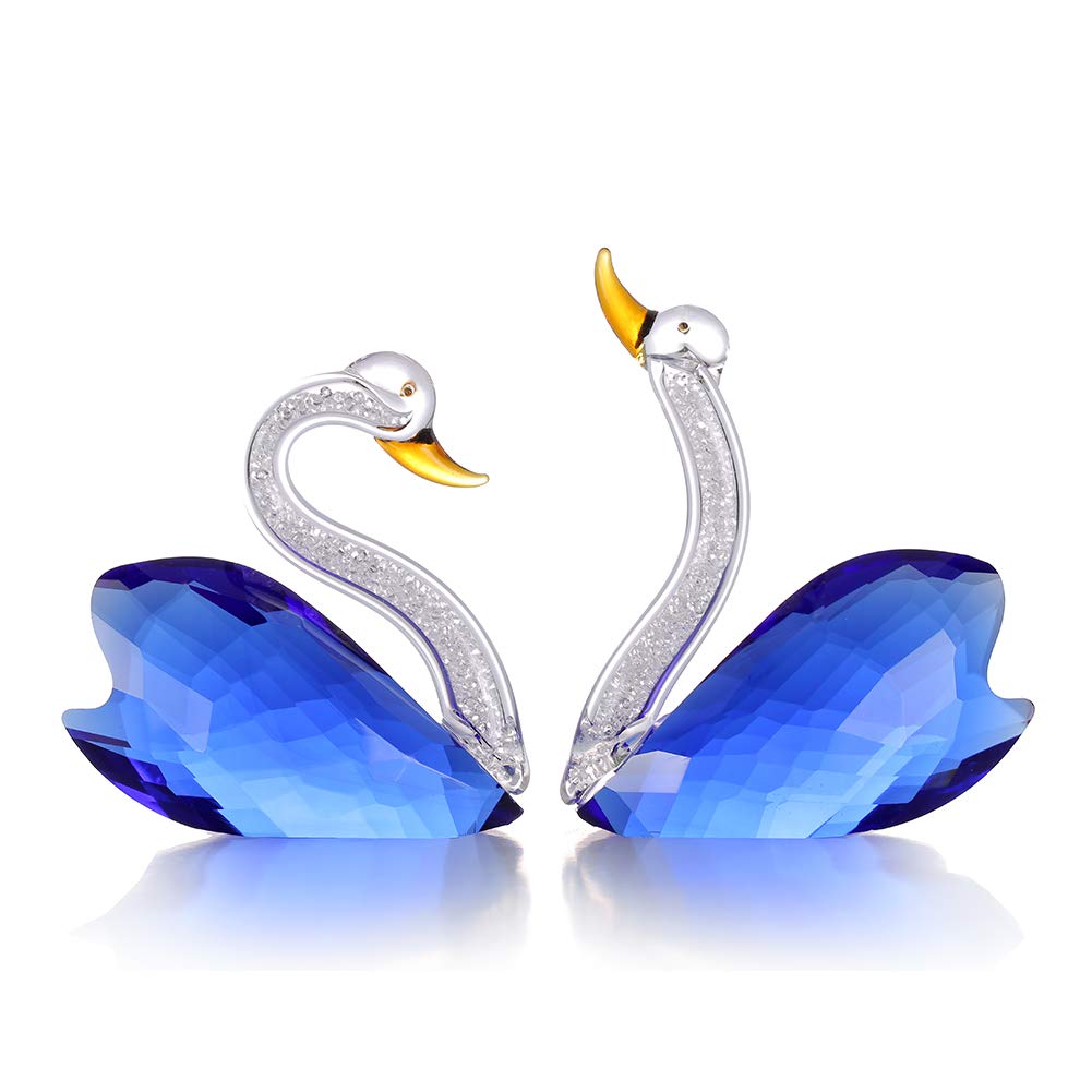XIANGBAN Crystal Swan Figurine Collection Valentine's Day Decorative Statue (Blue)