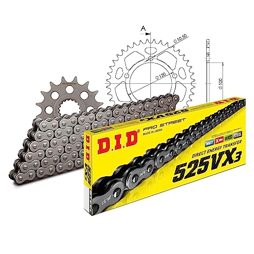 Kettensatz DID Alu 525VX3 / 108 Nietschloss schwarz für Aprilia RSV4 R Factory APRC 1000 ccm Bj. 2009-2014